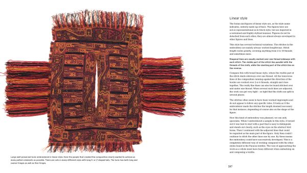 Book cover of 'The Life Thread', with an Ancient Paracas textile with animal totem. Published by ACC Art Books.
