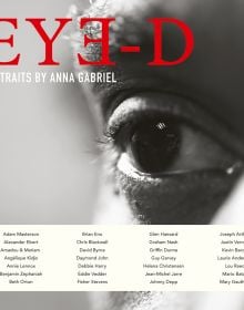 Close up of eye, brow and bridge of nose, EYE-D, in red font to top left edge of cover.