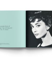 Portrait of actress Audrey Hepburn by Bettmann, Our Fair Lady, in pale blue font, to lower left of centre cover, by ACC Art Books.
