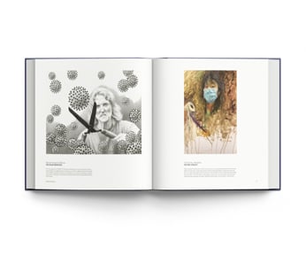 Book cover of The Great American Paint In®: Artists Sharing Their Pandemic Stories, featuring a painting of young child in striped jumper, standing in doorway with hand on frame. Published by ACC Art Books.