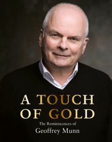 Book cover of A Touch of Gold, with Antiques Roadshow presenter Geoffrey Munn in black sweater, smiling at the camera. Published by ACC Art Books.