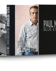 Slip cased book cover Paul Newman: Blue-Eyed Cool, Deluxe, Lawrence Fried, featuring a publicity shot of Paul Newman wearing white scarf. Published by ACC Art Books.
