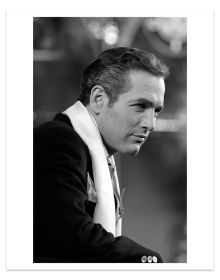 Slip cased book cover Paul Newman: Blue-Eyed Cool, Deluxe, Lawrence Fried, featuring a publicity shot of Paul Newman wearing white scarf. Published by ACC Art Books.