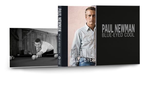 Slip cased book cover of Paul Newman: Blue-Eyed Cool, Deluxe, Milton H. Greene, featuring a publicity shot of Paul Newman playing pool. Published by ACC Art Books.