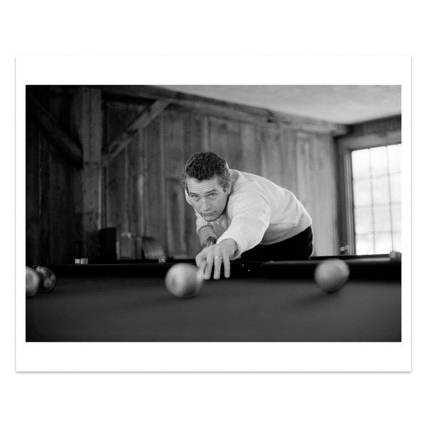 Slip cased book cover of Paul Newman: Blue-Eyed Cool, Deluxe, Milton H. Greene, featuring a publicity shot of Paul Newman playing pool. Published by ACC Art Books.