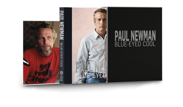 Slip cased book cover of Paul Newman: Blue-Eyed Cool, Deluxe, Eva Sereny, featuring a publicity shot of Paul Newman in red t-shirt Published by ACC Art Books.
