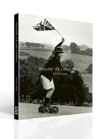 Book cover of England: The Last Hurrah, featuring Crispin Balfour rolling along at the Dangerous Sports Club tea party, 1981. Published by ACC Art Books.