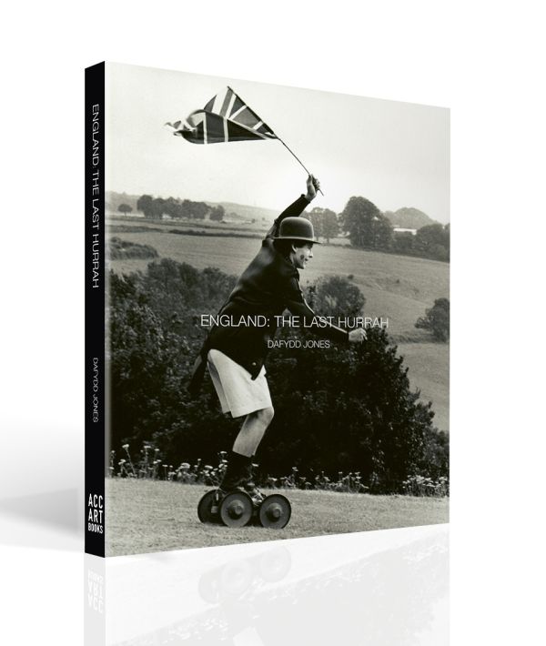 Book cover of England: The Last Hurrah, featuring Crispin Balfour rolling along at the Dangerous Sports Club tea party, 1981. Published by ACC Art Books.