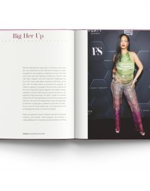 Book cover of Rihanna, and the clothes she wears, featuring Rihanna looking cool in black coat, PVC beret and sunglasses. Published by ACC Art Books.