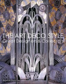 Book cover of The Art Deco Style, Great Designers & Collectors, with Schumacher art deco fountain wallpaper in gold and silver. Published by ACC Art Books.