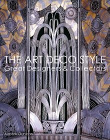 Schumacher art deco fountain wallpaper in gold and silver, on cover of 'The Art Deco Style, Great Designers & Collectors', by ACC Art Books.