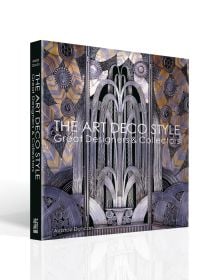 Book cover of The Art Deco Style, Great Designers & Collectors, with Schumacher art deco fountain wallpaper in gold and silver. Published by ACC Art Books.