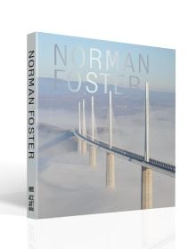 Book cover of Norman Foster', featuring one of the world's tallest bridges, the Millau Viaduct in France surrounded by low cloud. Published by ACC Art Books.