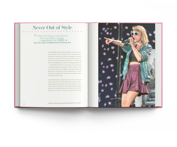 Book cover of Terry Newman's Taylor Swift, And the Clothes She Wears' featuring the singer on stage in silver sequin bodysuit and boots. Published by ACC Art Books.