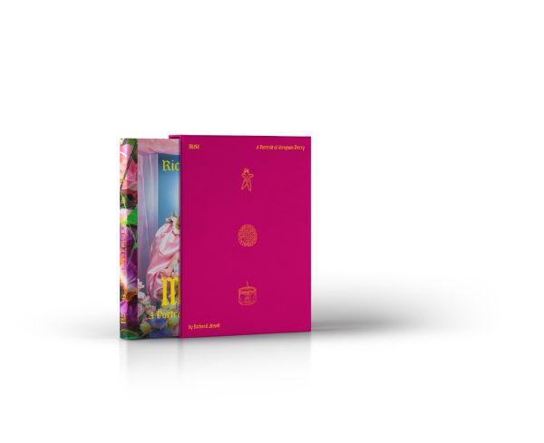 Book cover of MUSE, A Portrait of Grayson Perry, with a figure, coin and cake. Published by Lannoo Publishers.