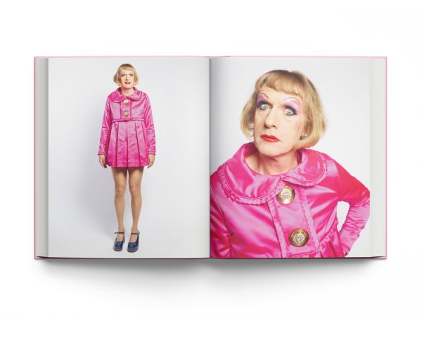 Book cover of MUSE, A Portrait of Grayson Perry, with a figure, coin and cake. Published by Lannoo Publishers.