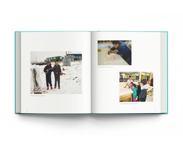 Book cover of Seeing As, René Balcer, with a row of knives and a machete on magnetic strip, with American flag and globe to left. Published by ACC Art Books.