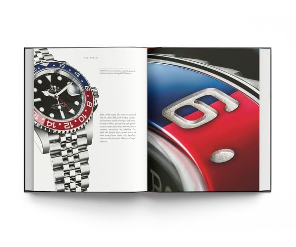 Book cover of Rolex Philosophy, with a silver Rolex GMT-Master II Mens Watch. Published by ACC Art Books.