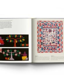 Book cover of Stephen Ellcock’s Book of Textiles: The Karun Thakar Collection, with bold fabric. Published by ACC Art Books.
