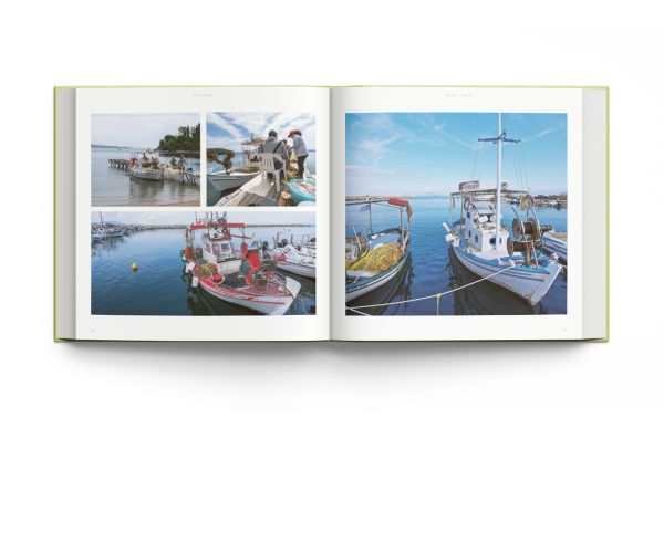 Book cover of Old Corfu, with a sunny village walkway leading to dark double doors of building, potted plants to right. Published by ACC Art Books.