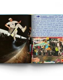 Book cover of Dan Adams' Read and Destroy, Skateboarding Through a British Lens 1978-1995, featuring a skateboarder performing a mid-air hold. Published by ACC Art Books.
