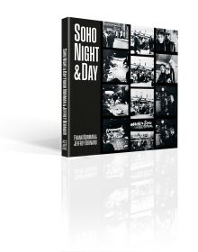 Black and white photos of London's nightlife, including inside a casino, on cover of 'Soho Night & Day', by ACC Art Books.