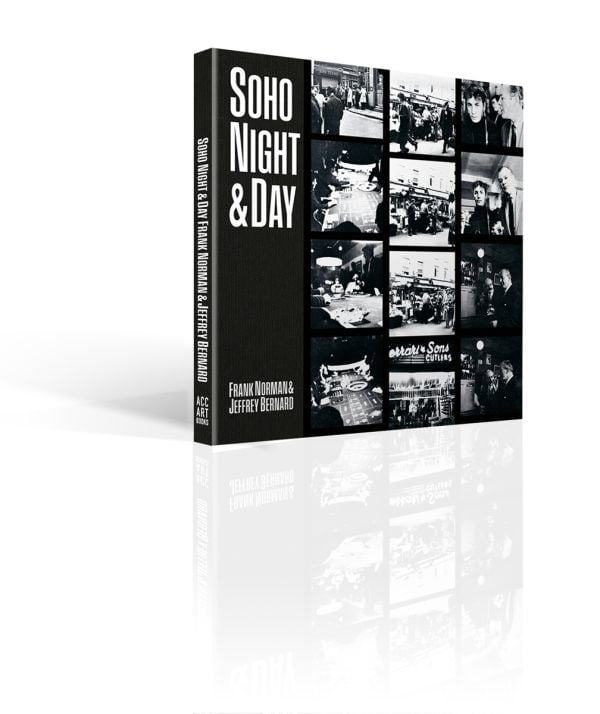 Book cover of Soho Night & Day, with black and white photos of London's nightlife, including inside a casino. Published by ACC Art Books.