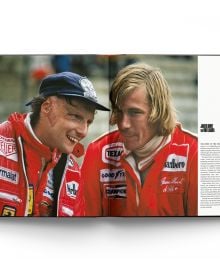 Book cover of Grands Prix: 75 Years of Formula One Racing, with Lewis Hamilton racing his Mercedes F1 car. Published by ACC Art Books.