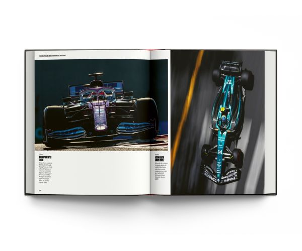 Book cover of Grands Prix: 75 Years of Formula One Racing, with Lewis Hamilton racing his Mercedes F1 car. Published by ACC Art Books.