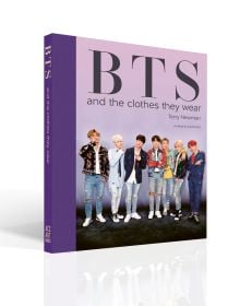 Book cover of BTS: And the Clothes They Wear, with all seven members of the band posing in ripped jeans and colourful jackets. Published by ACC Art Books.