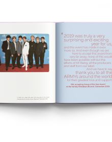 Book cover of BTS: And the Clothes They Wear, with all seven members of the band posing in ripped jeans and colourful jackets. Published by ACC Art Books.