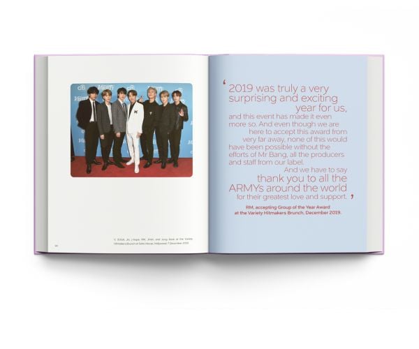 Book cover of BTS: And the Clothes They Wear, with all seven members of the band posing in ripped jeans and colourful jackets. Published by ACC Art Books.