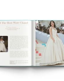 Book cover of Scarlett Conlon's Dua Lipa: And the Clothes She Wears, with the disco star posing in a floral Bottega Veneta dress at the Barbie premiere. Published by ACC Art Books.