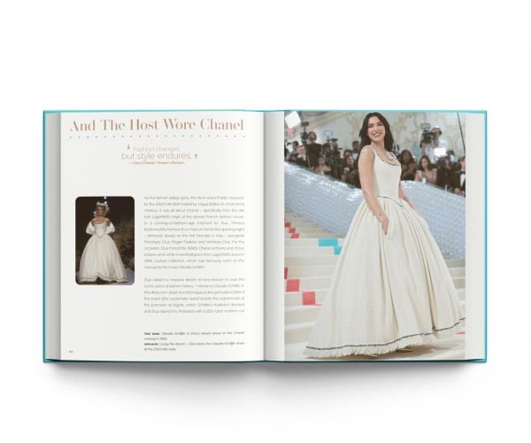 Book cover of Scarlett Conlon's Dua Lipa: And the Clothes She Wears, with the disco star posing in a floral Bottega Veneta dress at the Barbie premiere. Published by ACC Art Books.