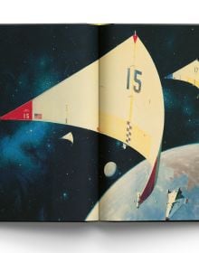 Book cover of Space: Posters & Paintings: Art About NASA, with an American astronaut in space suit pointing their finger at the viewer. Published by ACC Art Books.