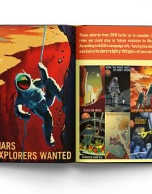 Book cover of Space: Posters & Paintings: Art About NASA, with an American astronaut in space suit pointing their finger at the viewer. Published by ACC Art Books.