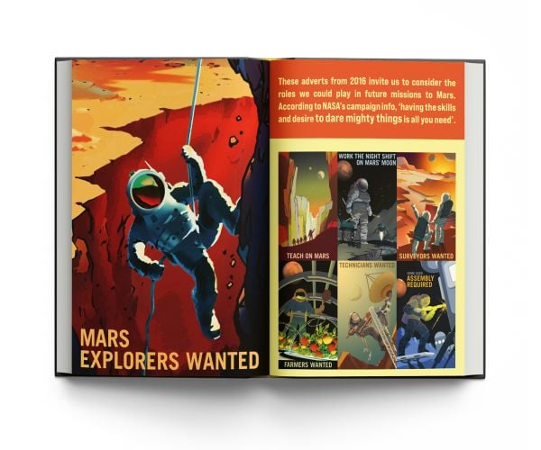 Book cover of Space: Posters & Paintings: Art About NASA, with an American astronaut in space suit pointing their finger at the viewer. Published by ACC Art Books.