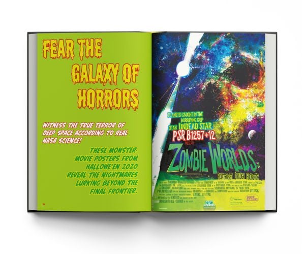 Book cover of Space: Posters & Paintings: Art About NASA, with an American astronaut in space suit pointing their finger at the viewer. Published by ACC Art Books.