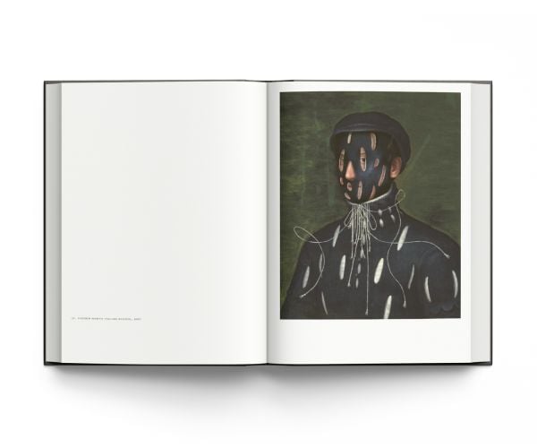 Book cover of Volker Hermes: Hidden Portraits: Old Masters Reimagined, with a painting titled Portrait of a Young Man by Jacometto Veneziano, with his fringed pulled over eyes. Published by ACC Art Books.