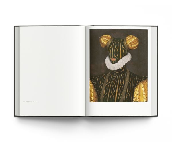 Book cover of Volker Hermes: Hidden Portraits: Old Masters Reimagined, with a painting titled Portrait of a Young Man by Jacometto Veneziano, with his fringed pulled over eyes. Published by ACC Art Books.