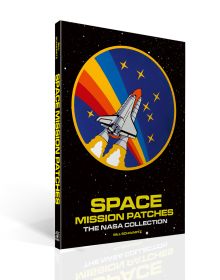 Book cover of Space Mission Patches: A Collection Used by NASA, featuring a NASA Space Shuttle Launch Rainbow design. Published by ACC Art Books.