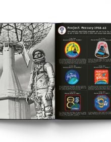 Book cover of Space Mission Patches: A Collection Used by NASA, featuring a NASA Space Shuttle Launch Rainbow design. Published by ACC Art Books.
