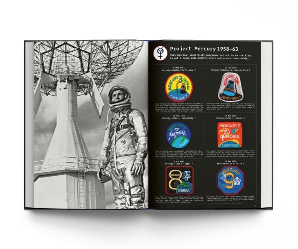Book cover of Space Mission Patches: A Collection Used by NASA, featuring a NASA Space Shuttle Launch Rainbow design. Published by ACC Art Books.