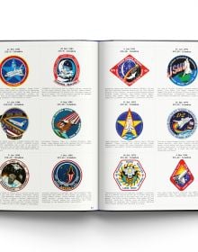 Book cover of Space Mission Patches: A Collection Used by NASA, featuring a NASA Space Shuttle Launch Rainbow design. Published by ACC Art Books.
