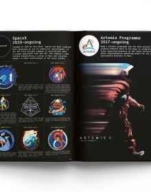 Book cover of Space Mission Patches: A Collection Used by NASA, featuring a NASA Space Shuttle Launch Rainbow design. Published by ACC Art Books.