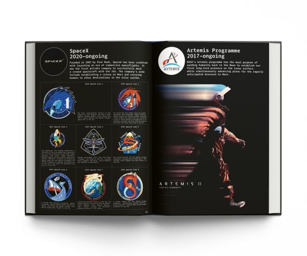 Book cover of Space Mission Patches: A Collection Used by NASA, featuring a NASA Space Shuttle Launch Rainbow design. Published by ACC Art Books.