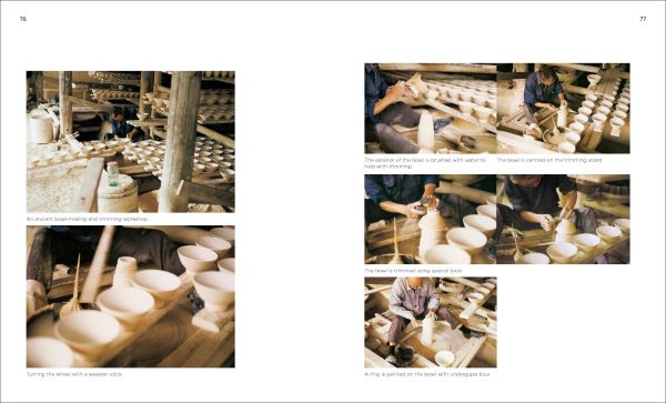 Book cover of Traditional Crafts of Porcelain Making in Jingdezhen, with a potter in a pottery with ceramic bowls. Published by ACC Art Books.