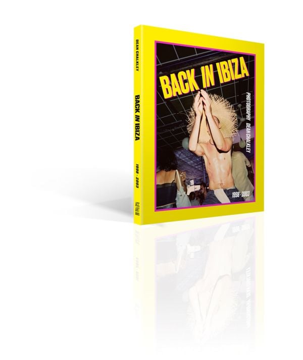 Book cover of Back in Ibiza: 1998-2003, featuring a club-goer dancing in a straw hat. Published by ACC Art Books.