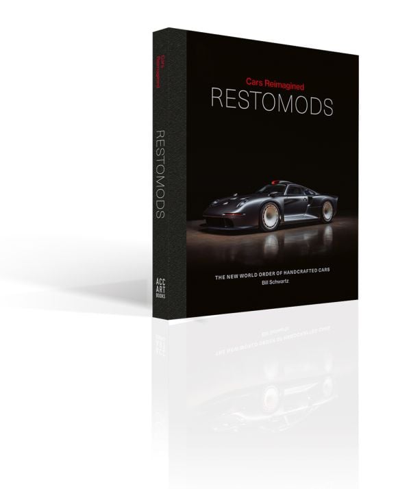 Book cover of Restomods: The New World Order of Handcrafted Cars, featuring a Carbon Porsche 935. Published by ACC Art Books.