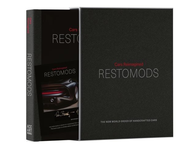 Book cover of Restomods: The New World Order of Handcrafted Cars, featuring a Carbon Porsche 935. Published by ACC Art Books.